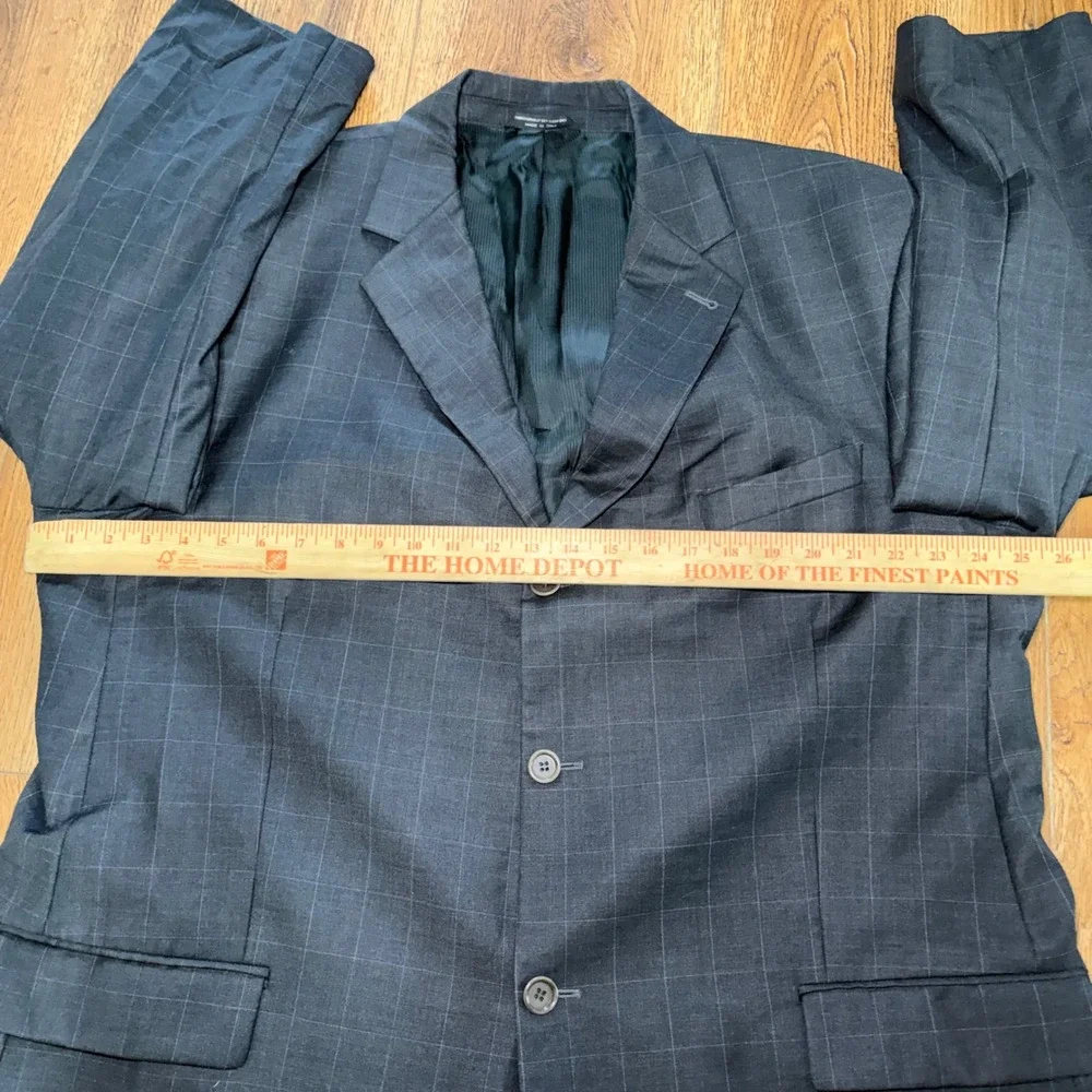 Zanetti Men's 50L Italy Made Super 150s Wool Gray Windowpane Suit 3-Button READ